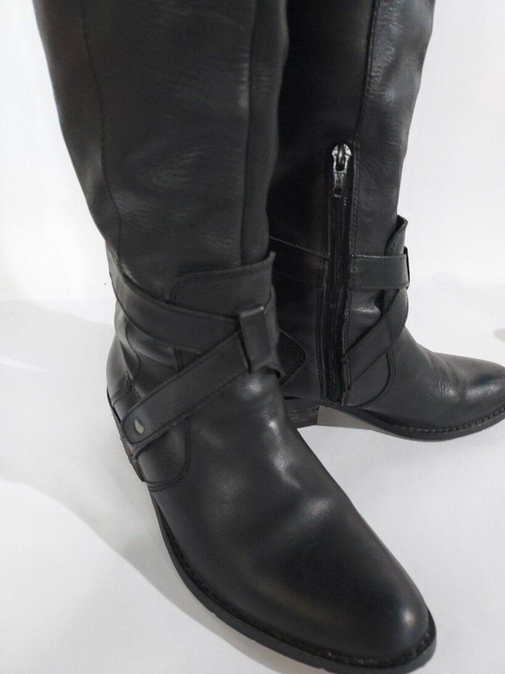 Dolce Vita Black Leather Tall Boots Womens Size 6 Casual Low Heel Side Zip - Picture 9 of 11